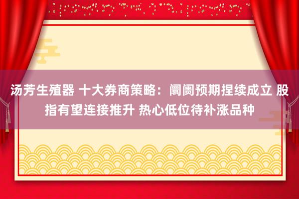 汤芳生殖器 十大券商策略：阛阓预期捏续成立 股指有望连接推升 热心低位待补涨品种