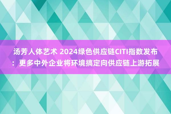 汤芳人体艺术 2024绿色供应链CITI指数发布：更多中外企业将环境搞定向供应链上游拓展