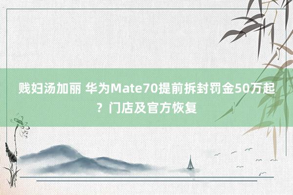 贱妇汤加丽 华为Mate70提前拆封罚金50万起？门店及官方恢复